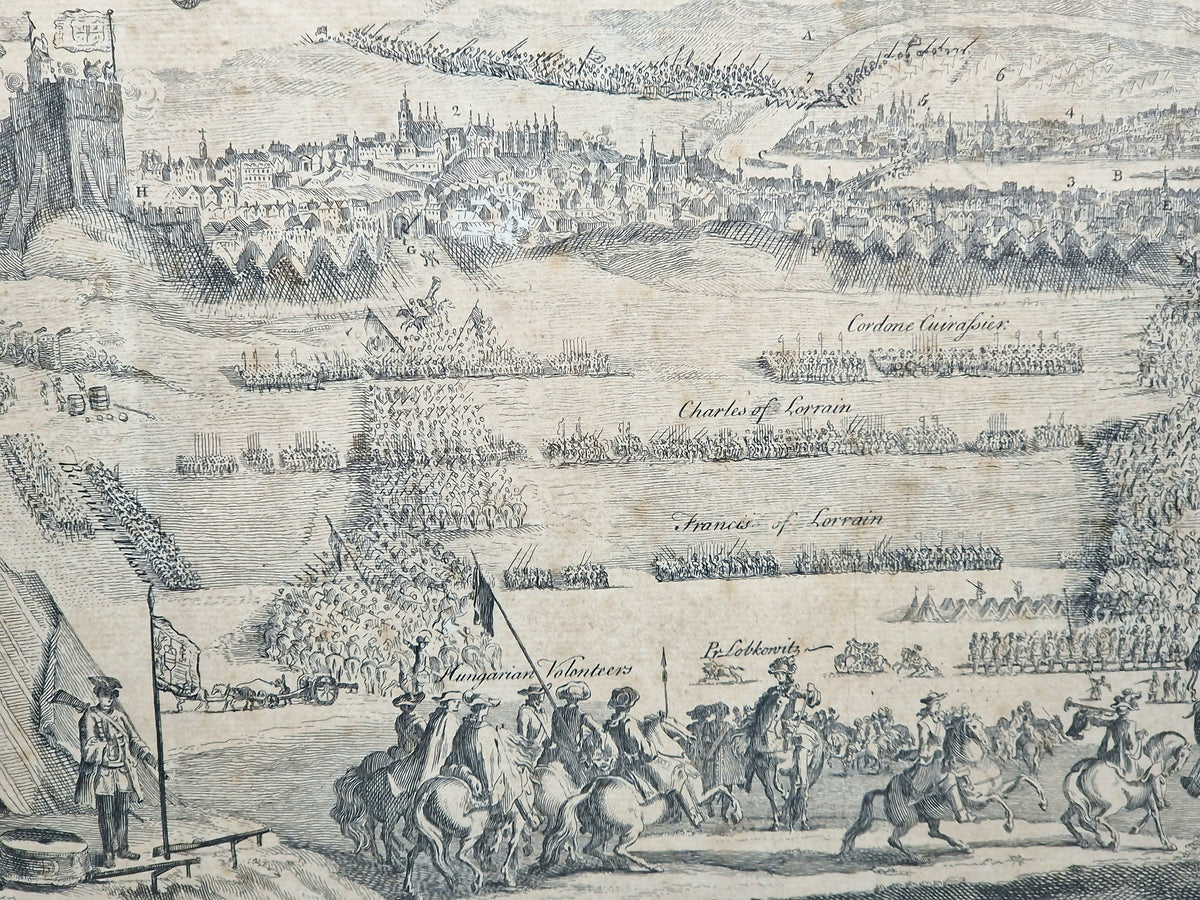 1742 Prague Siege Antique Copperplate Engraving John Bickham Military Battle Map Satire Print Framed