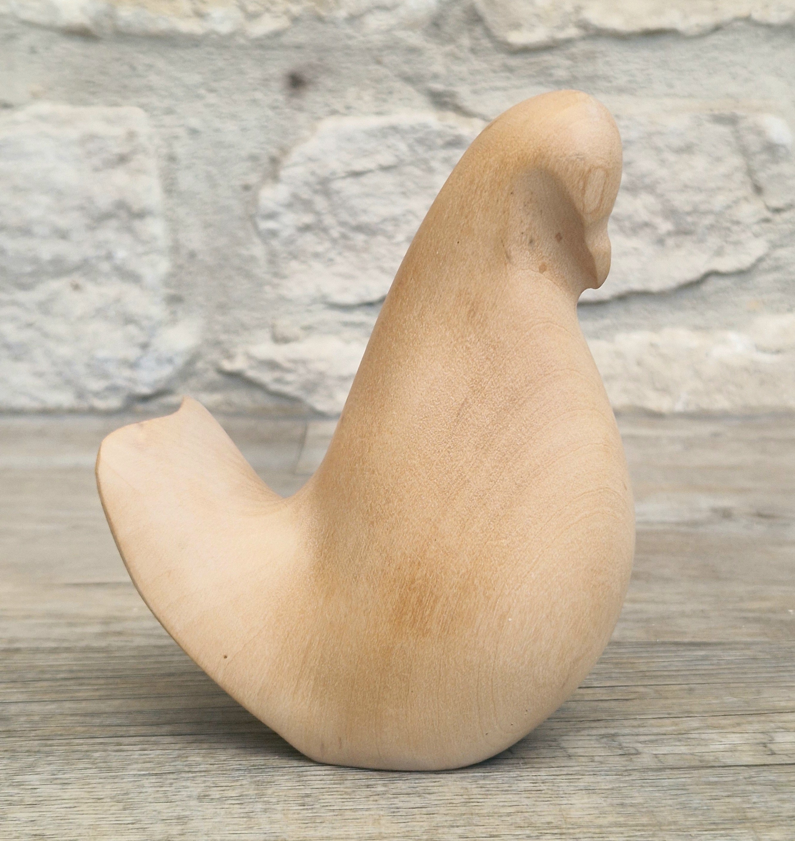 John Mainwaring Signed Rock Maple Wood Bird Sculpture Hand Carved Minimalist Stylized Dove Figurine Vintage