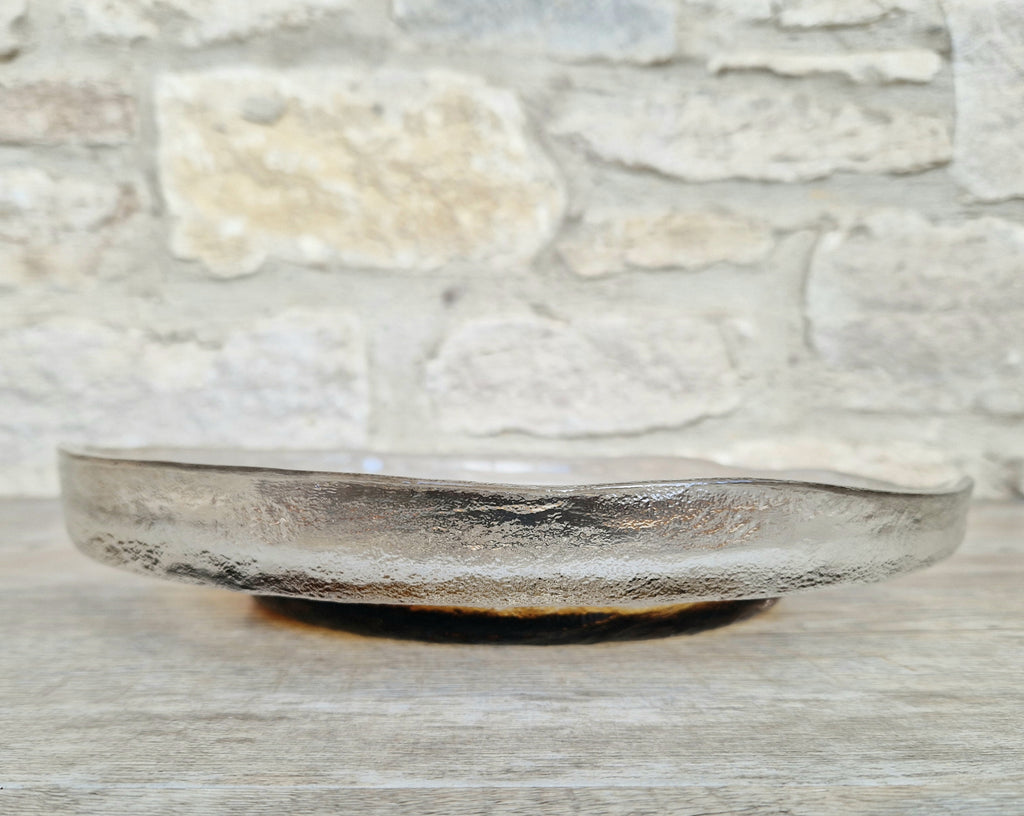 Brutalist Textured Art Glass Centrepiece Plate by Pentti Santalahti Humppila Finland