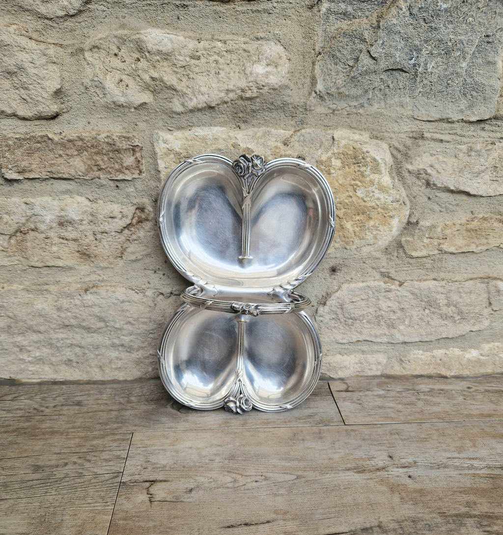 Antique Tray Christofle Gallia Silver Plated Handled Serving Tray Art nouveau Rose Design Made in France