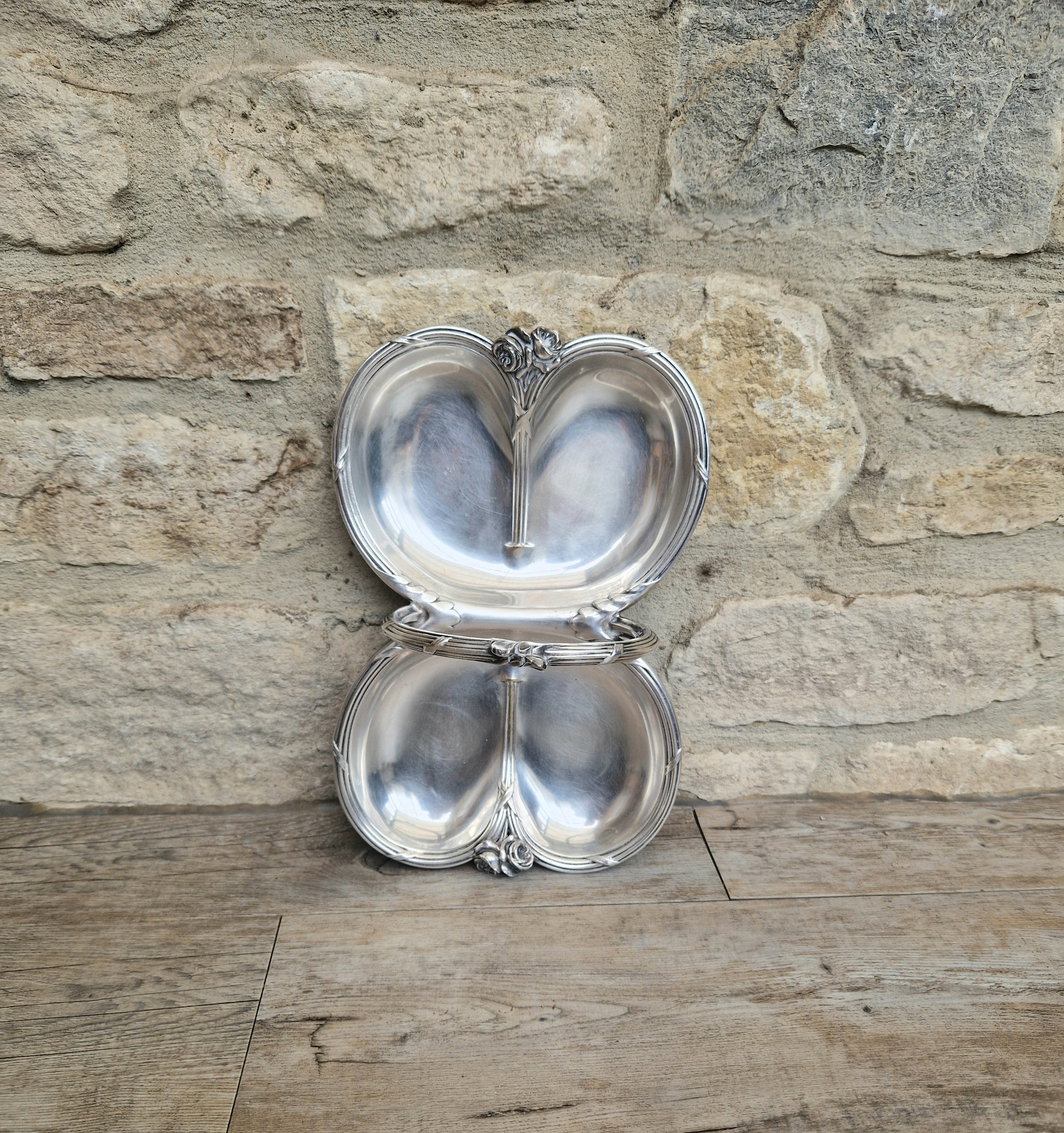 Antique Tray Christofle Gallia Silver Plated Handled Serving Tray Art nouveau Rose Design Made in France