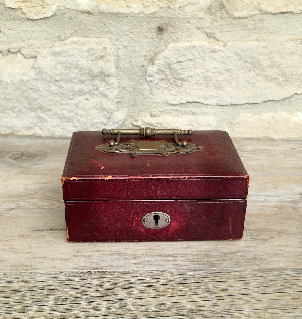 Fine Antique Victorian c.1890 Morrocan Red Leather Bullion Box Coin Box Safe