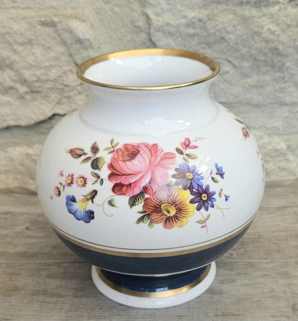 English Pair Mantle Vases Hand Painted Bone China Floral Caverswall Stoke on Trent England 11cm