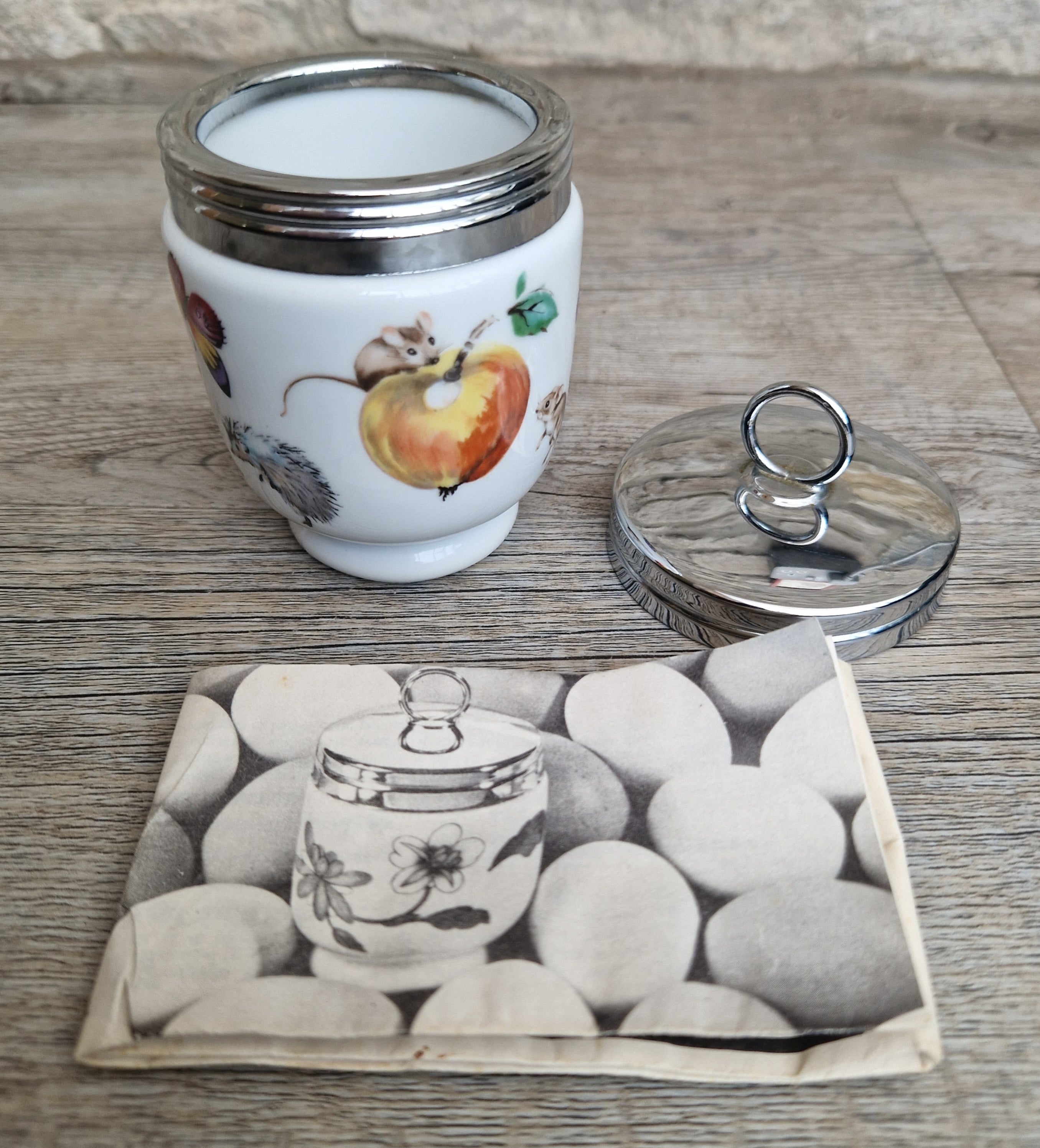 Vintage Royal Worcester Double Egg Coddler A Skipperty Tale Bunny & Bee Made in England