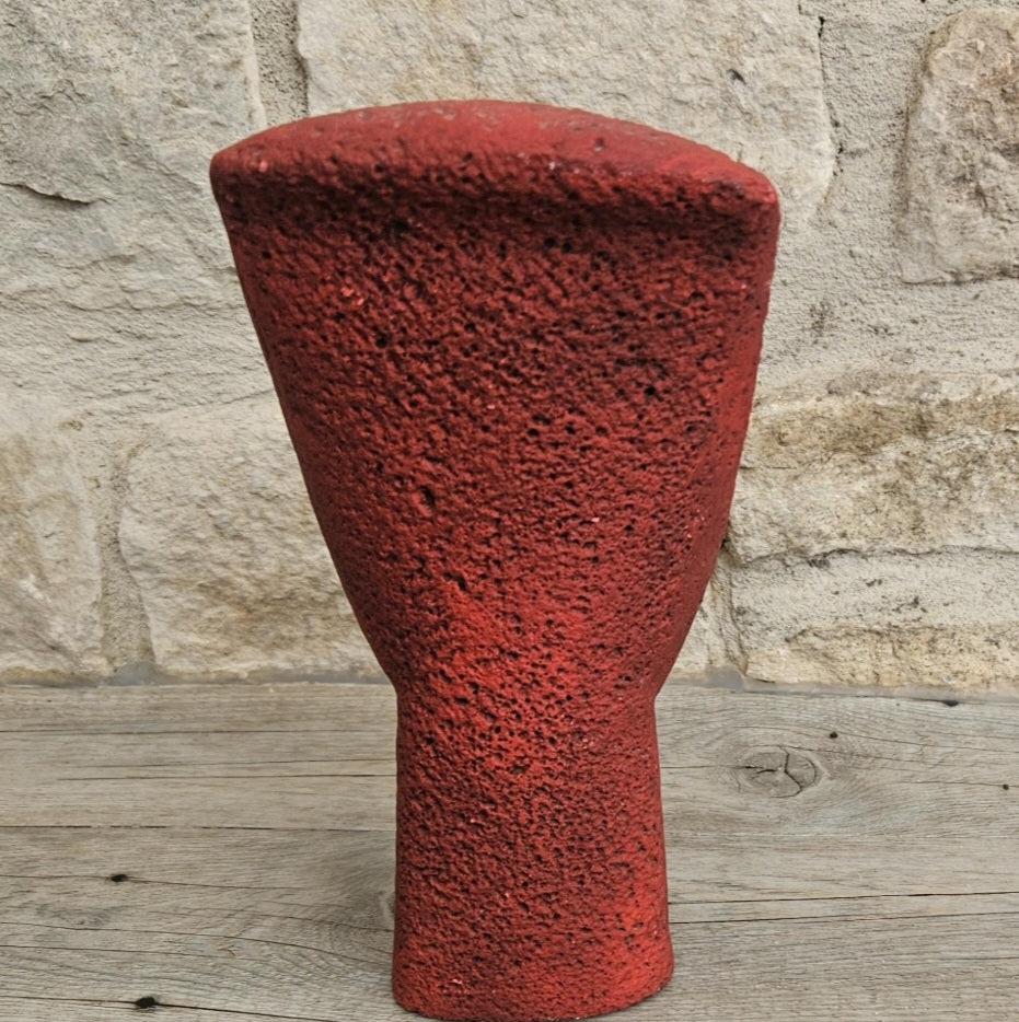 Vintage Red Cycladic Head Sculpture Minimalist Pop Art Textured Resin 18.5cm Tall