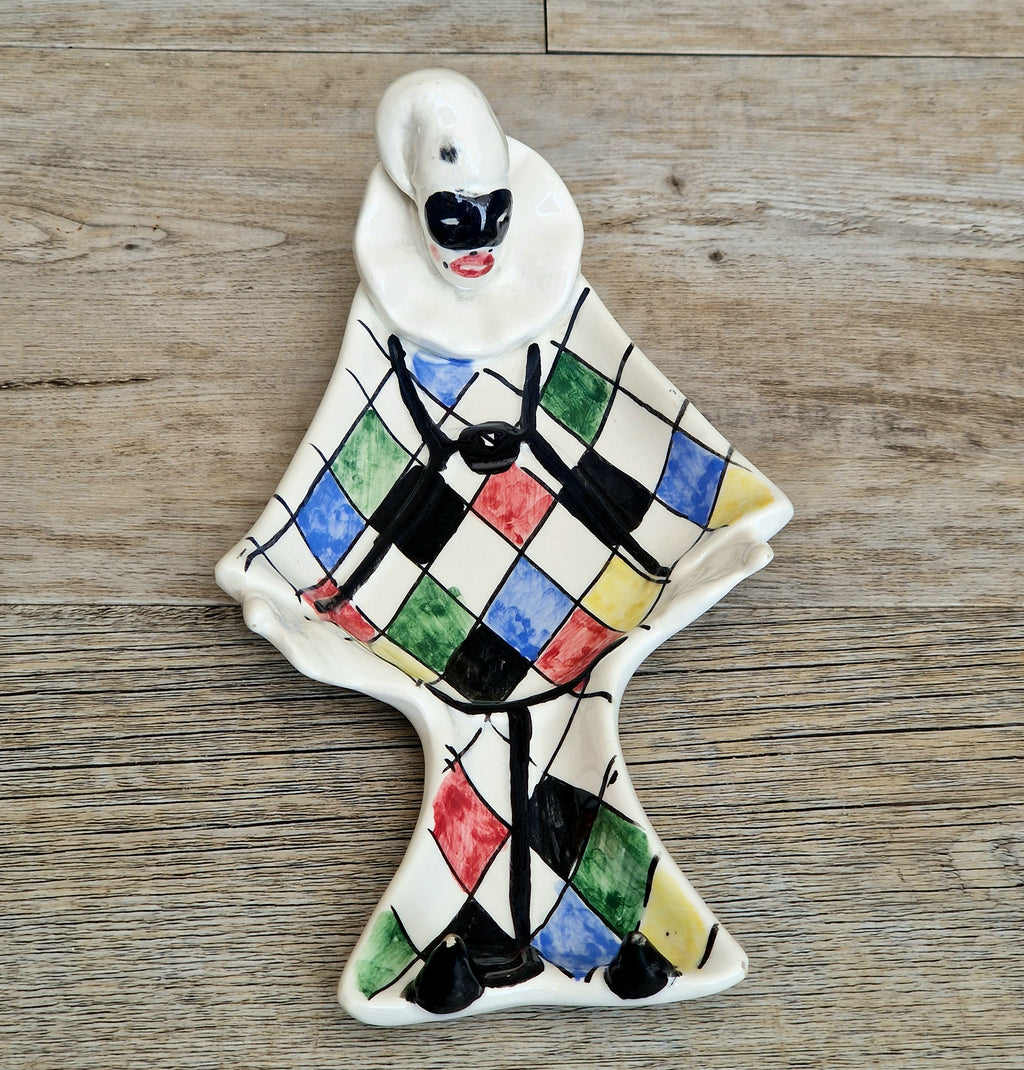 Vintage 1950s Italian Ceramic Harlequin Trinket Dish For.Reg.an Milvia Scarpa Style Catchall Plate Commedia dell Arte Pottery