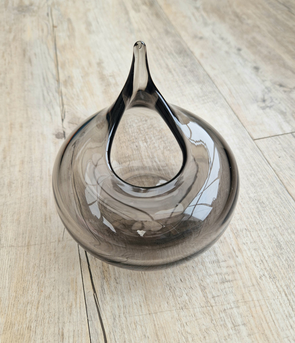 Mid Century Smoke Art Glass Space-age Round Beaked Vase