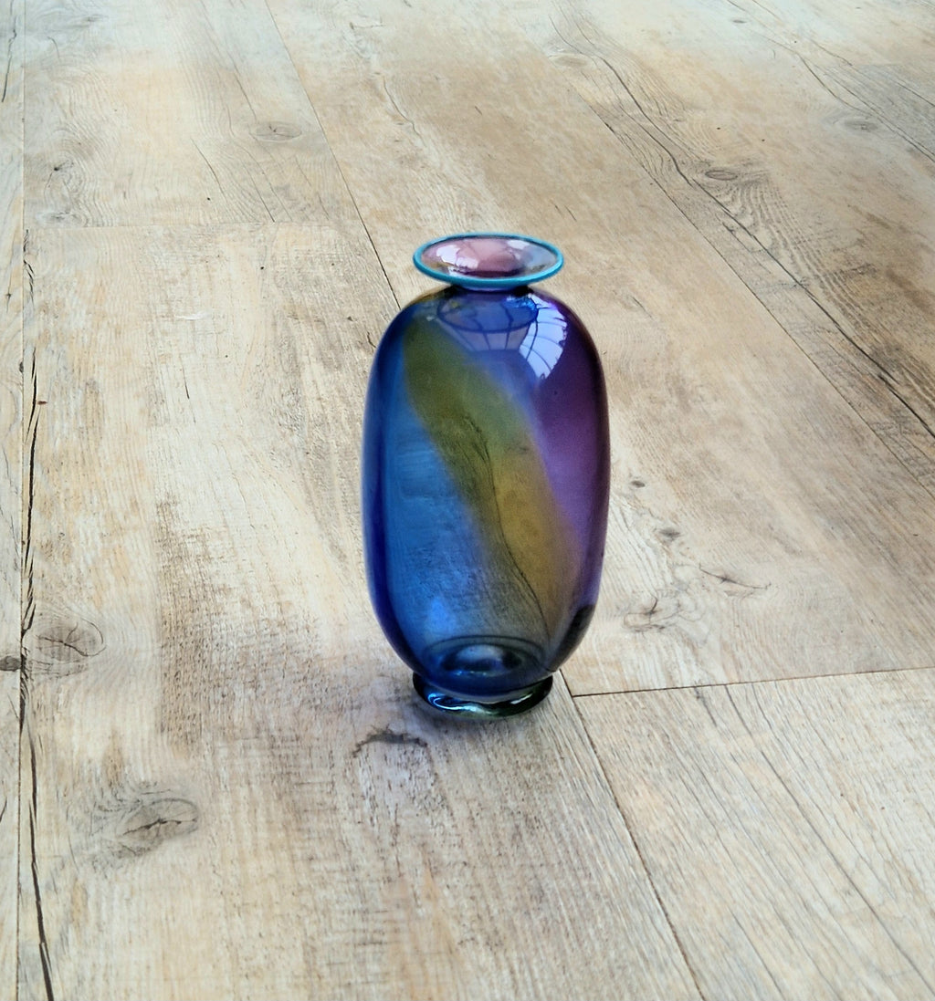 Transjö Hytta Swedish Art Glass Rainbow Vase WRC Signature Ann Wolff, Jan-Erik Ritzman and Sven-Åke Carlsson Vintage Mid Century Piece 6"