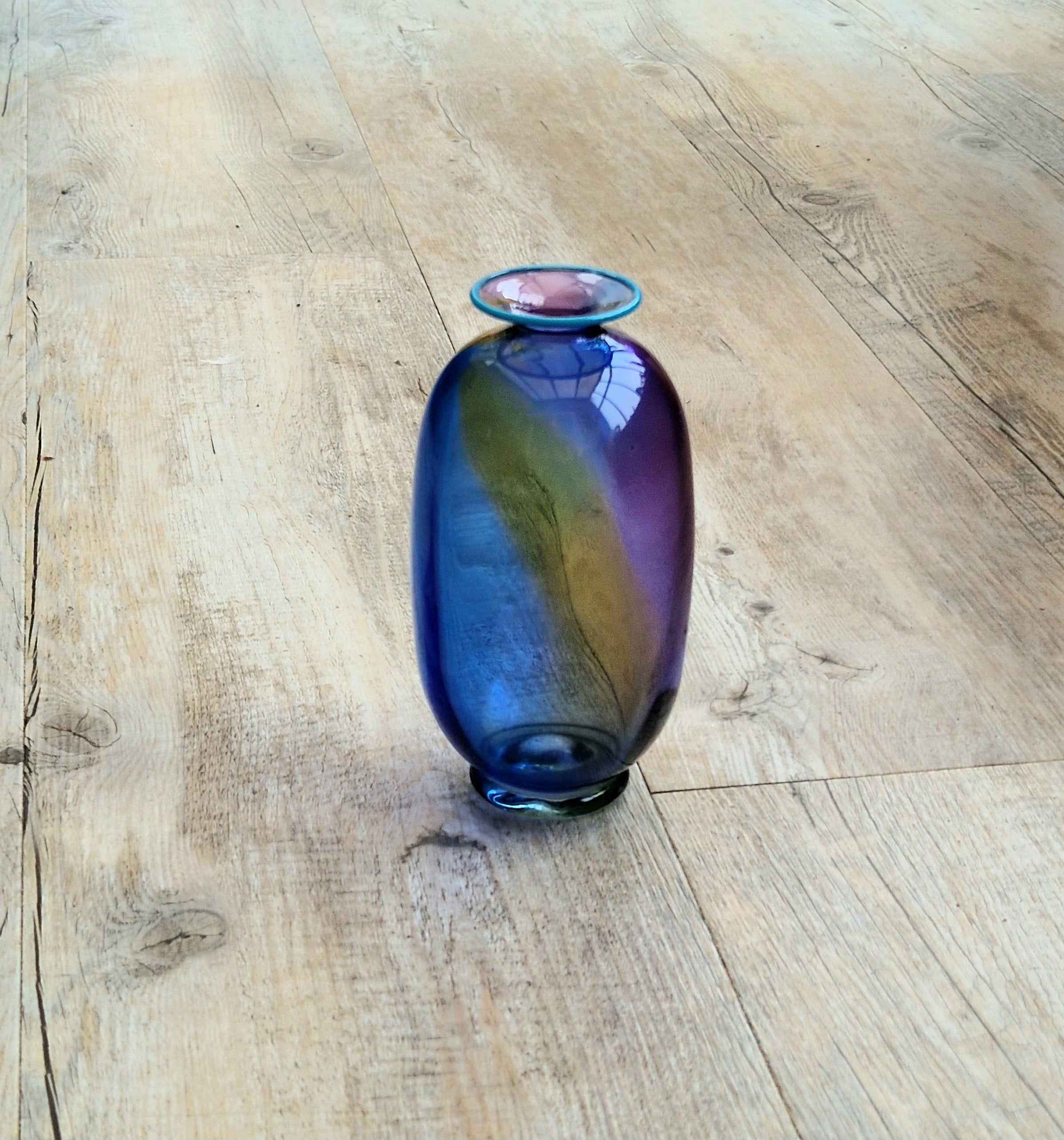 Transjö Hytta Swedish Art Glass Rainbow Vase WRC Signature Ann Wolff, Jan-Erik Ritzman and Sven-Åke Carlsson Vintage Mid Century Piece 6"