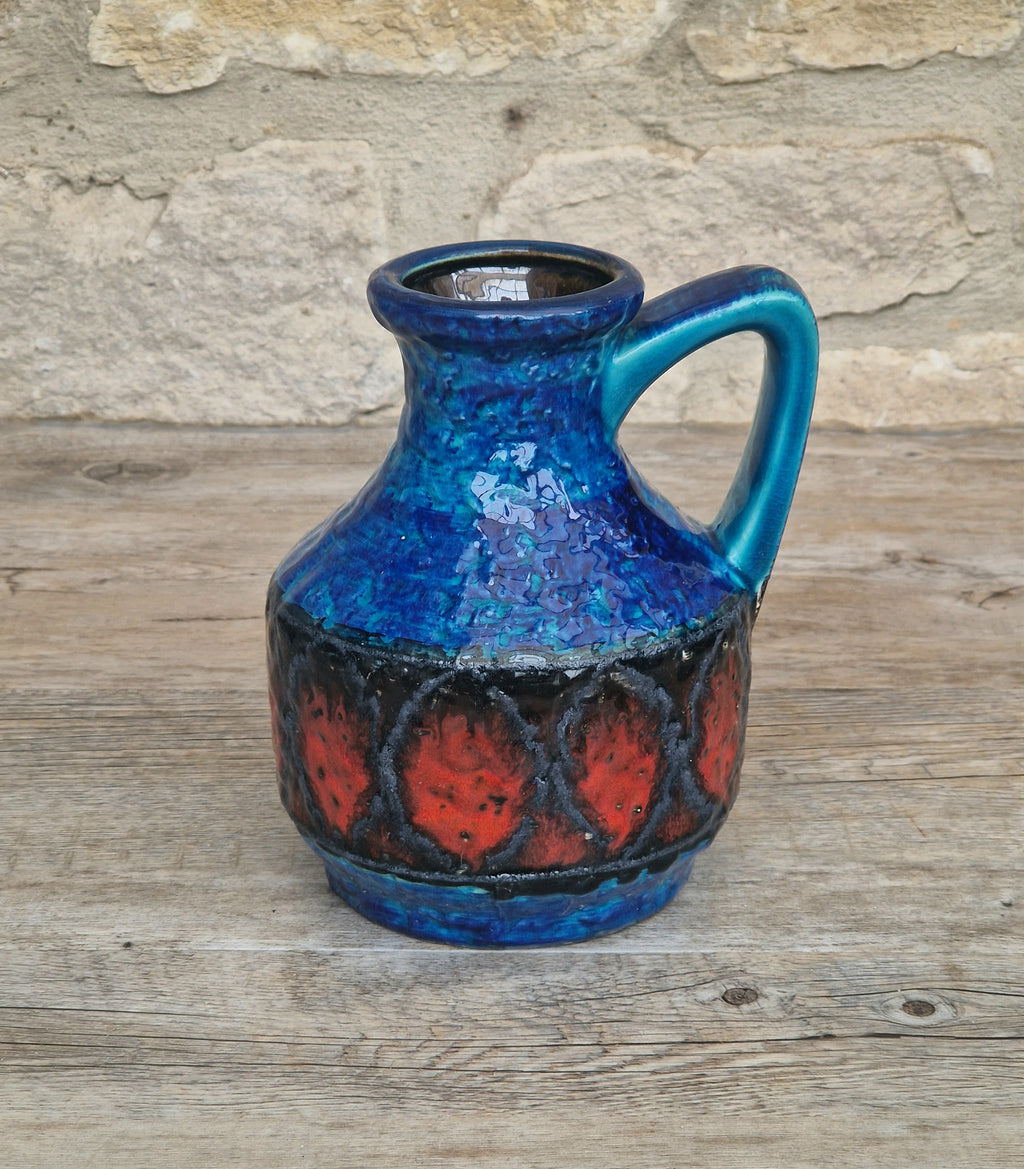 Bay Keramik West German Fat Lava Pottery Jug Vase Mid-Century Bright Blue Vintage