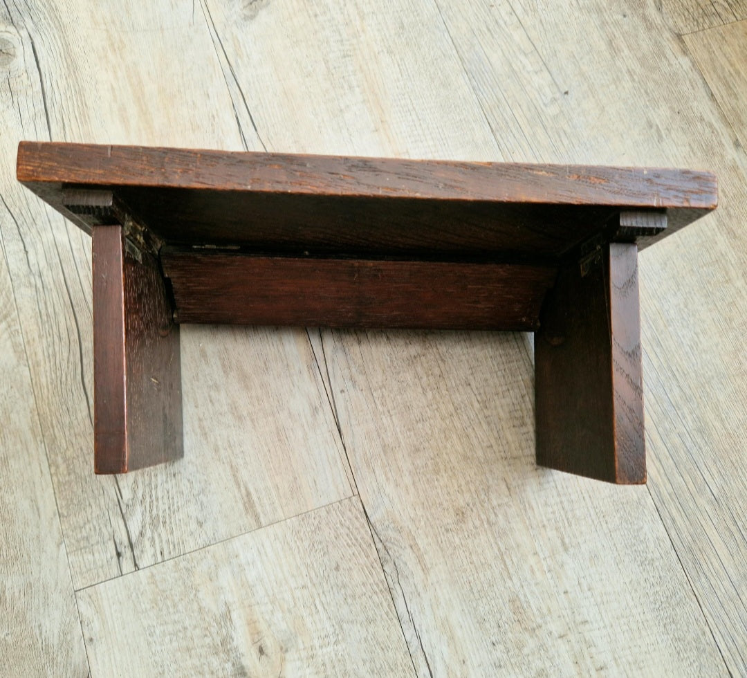 Antique Oak Dragon Foot Stool Carved Celtic Design, Rustic Foldable Furniture