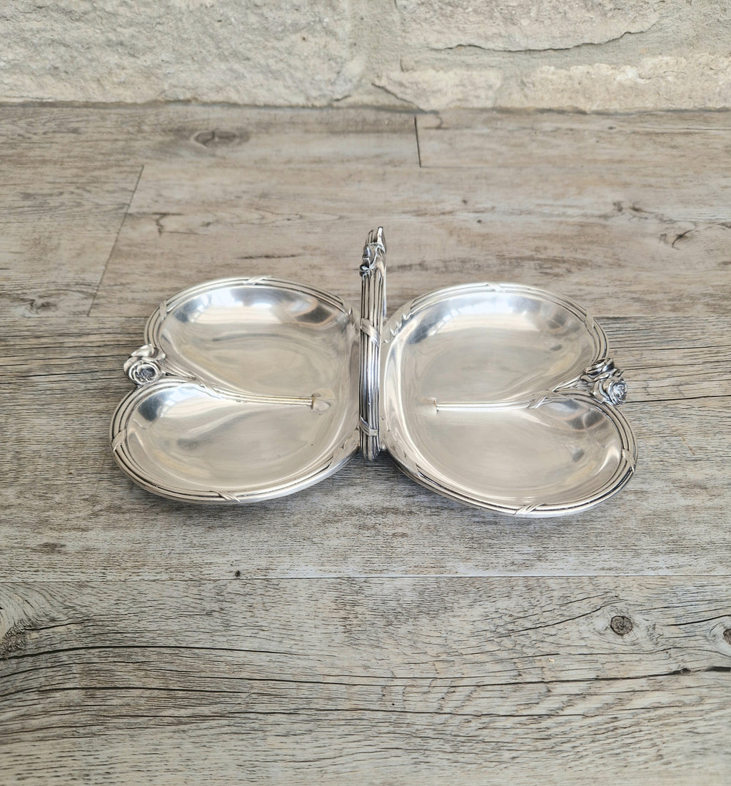 Antique Tray Christofle Gallia Silver Plated Handled Serving Tray Art nouveau Rose Design Made in France
