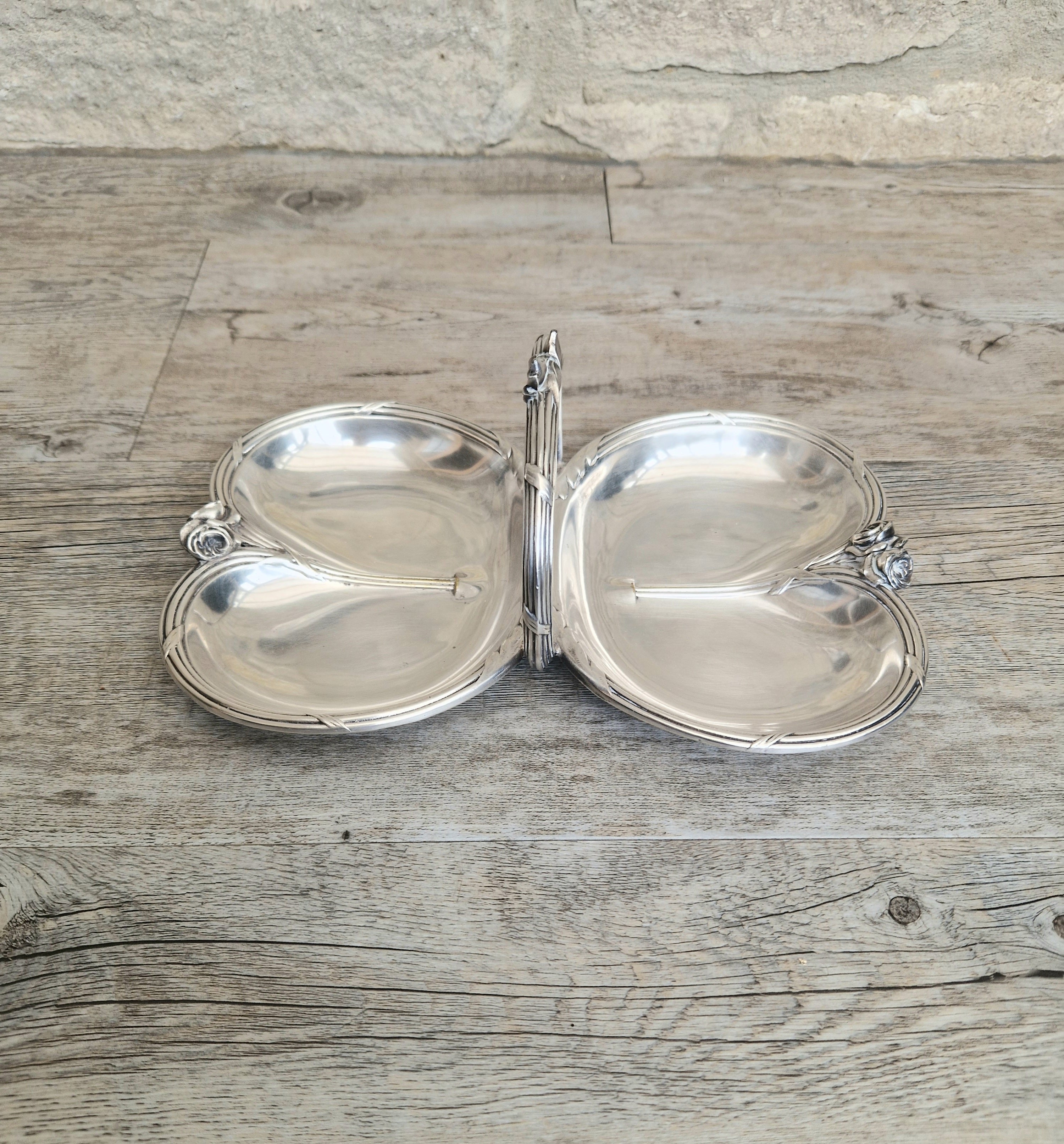 Antique Tray Christofle Gallia Silver Plated Handled Serving Tray Art nouveau Rose Design Made in France