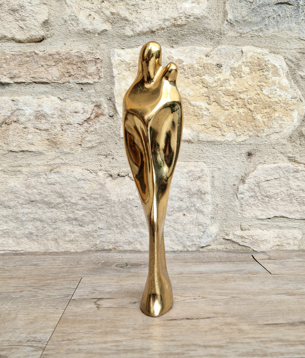 Solid Bronze 'Mother & Child' Figure Biomorphic Abstract 1970s Organic Sculpture Vintage 1.2kg