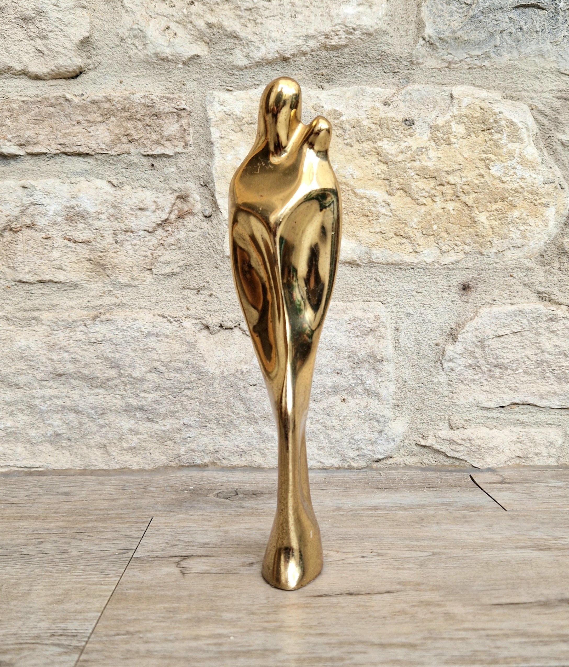 Solid Bronze 'Mother & Child' Figure Biomorphic Abstract 1970s Organic Sculpture Vintage 1.2kg