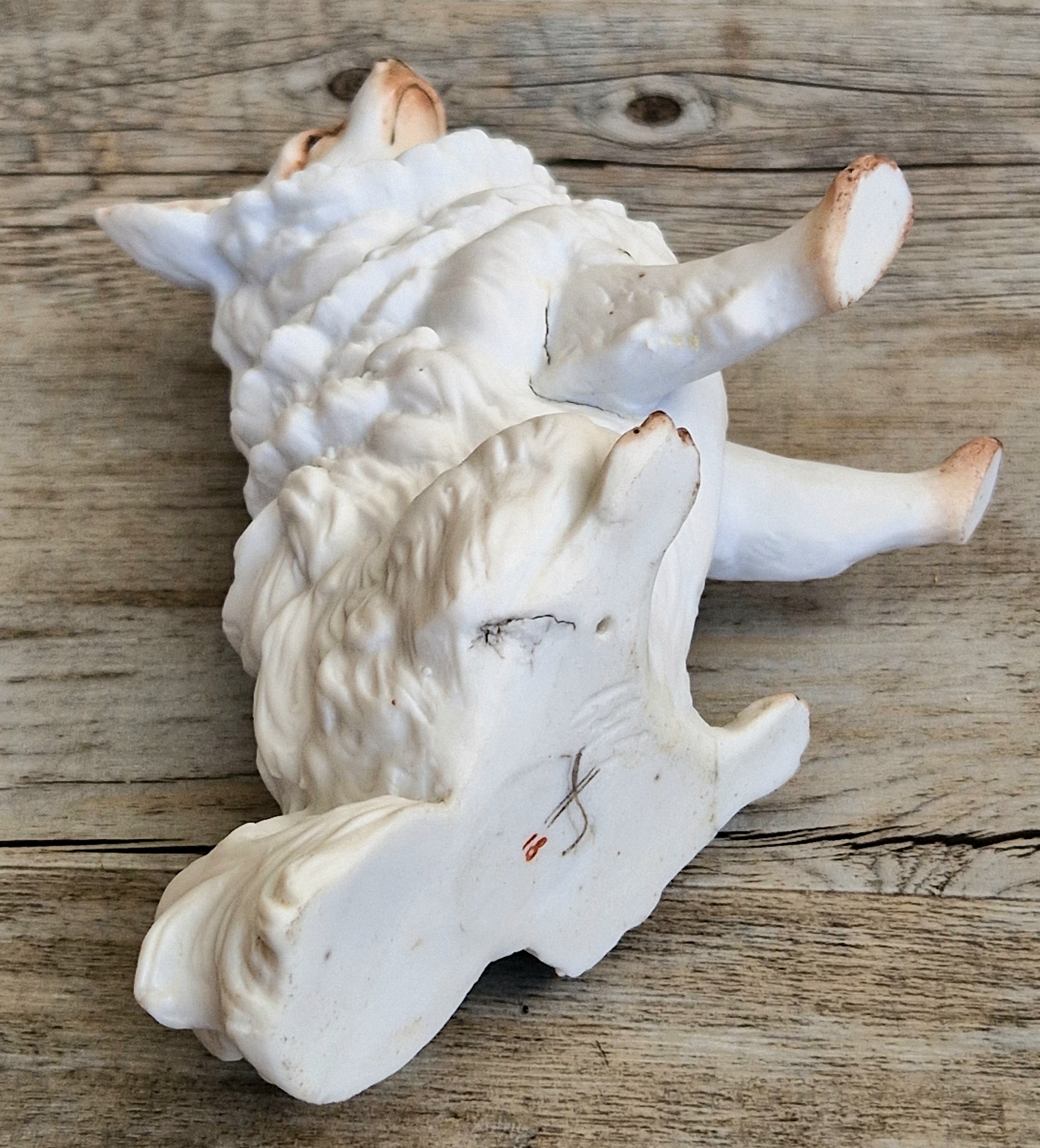 Antique Heubach Bisque Sitting Spitz Dog: German Figure, Circa 1864-1880