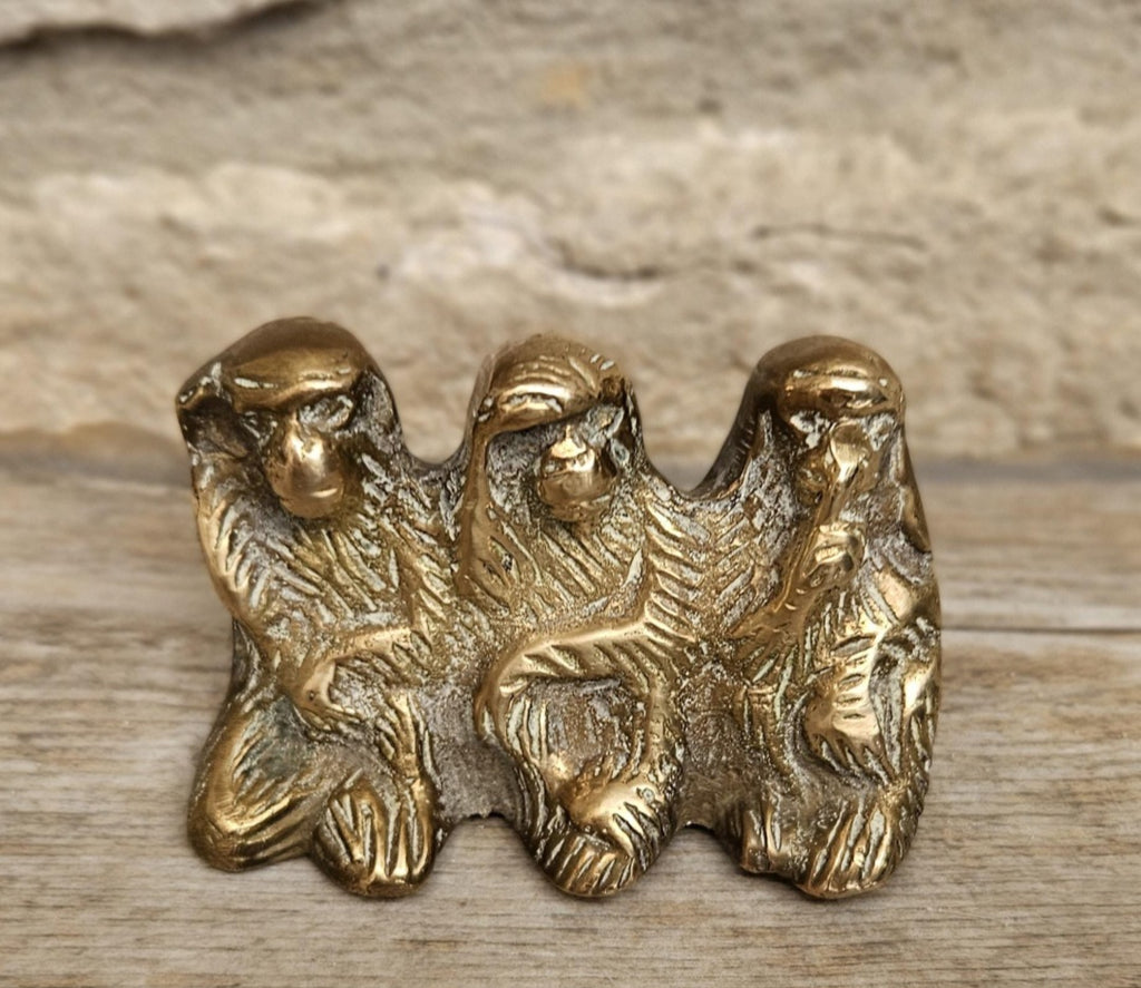 Vintage Brass Three wise Monkeys Figure Hear, See and Speak no Evil