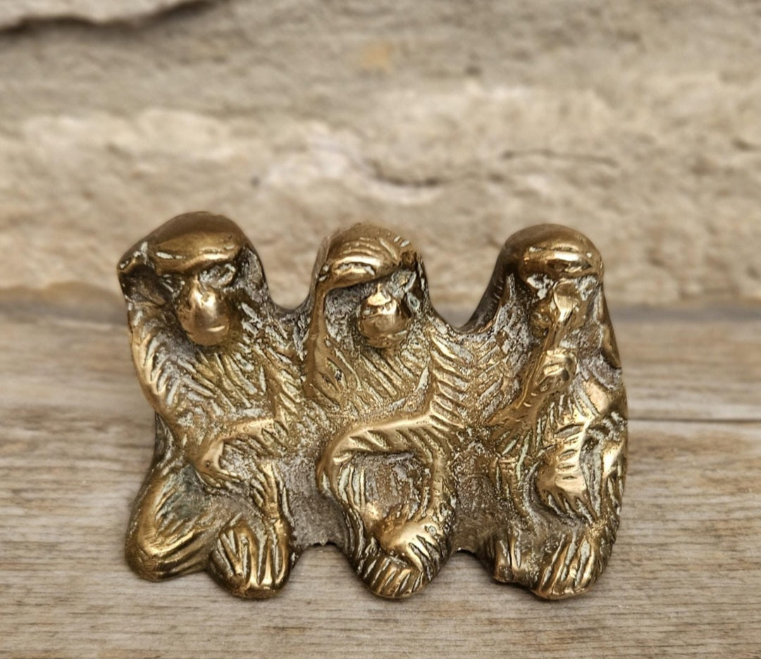 Vintage Brass Three wise Monkeys Figure Hear, See and Speak no Evil