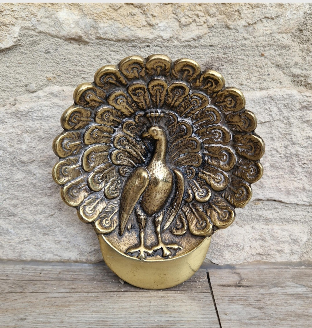 Vintage Brass Peacock Trinket Dish Ornate Bird Jewelry Tray Gold Tone Decor