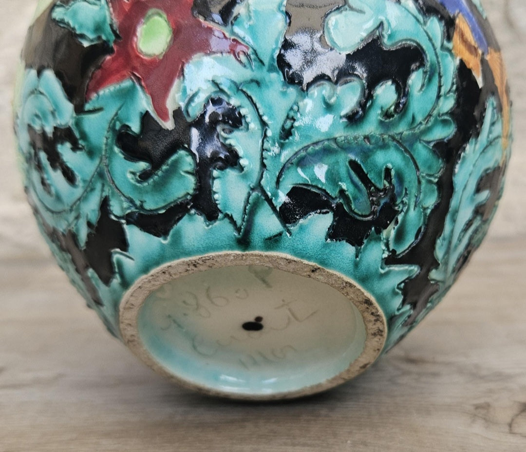 Midcentury Fish Art Vase Colourful Cerart Monaco Marine Decor 12cm Tall