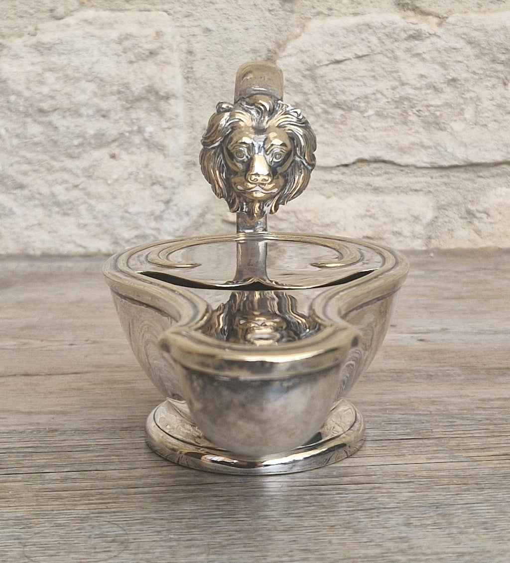 Antique Victorian Silver Plated Spoon Warmer Brass Oil Lamp Style Lion Mask Handle