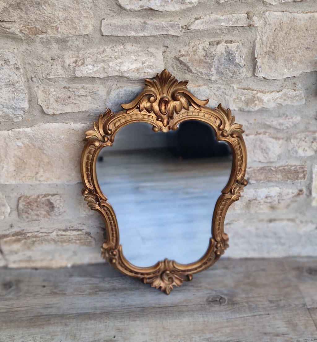 Vintage Italian Ornate Rococo Style Gilded Gold Wall Mirror 51cm x 35cm Stamped Italy