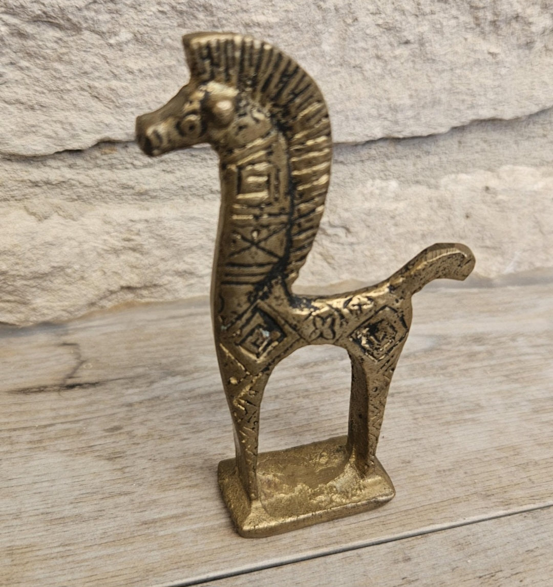 Mid-Century Brass Horse Figure Greek Etruscan Style 9cm Tall