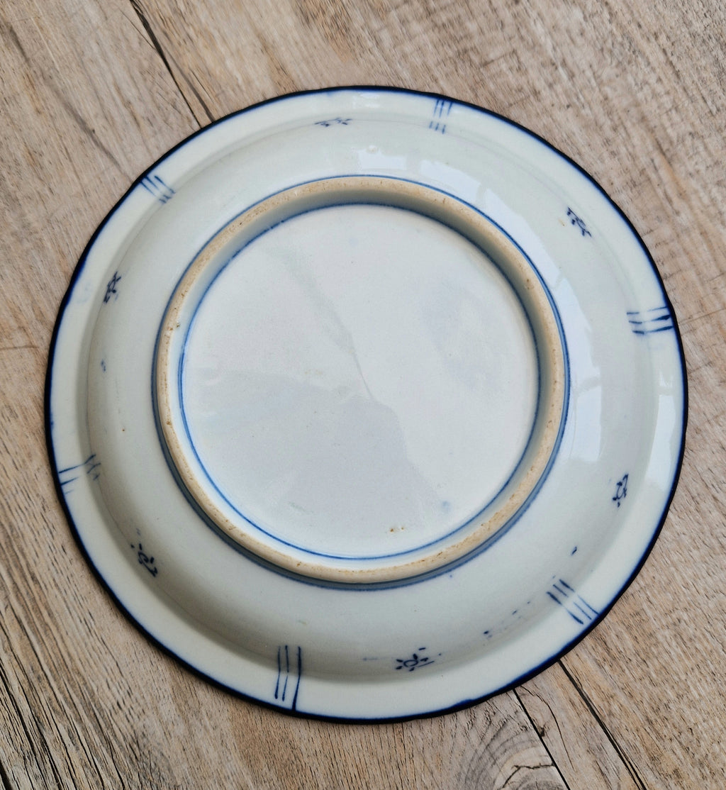 Japanese Ceramic Namasu-Zara Dish Blue & White Arita Edo 'Scholar's Retreat' Kraak Style Rare Antique