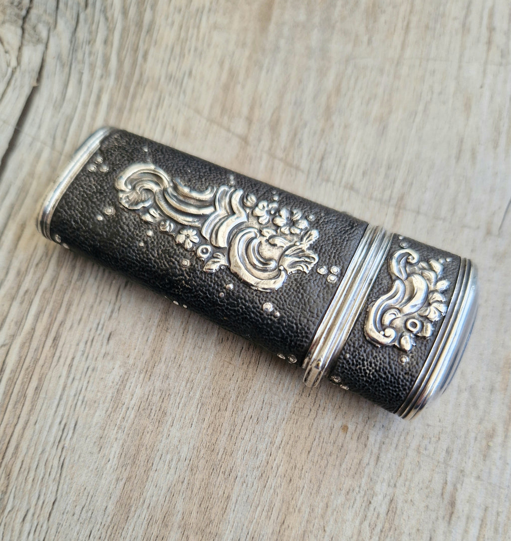 18th Century Etui French Black Shagreen & Silver Necessaire Case Rare Early Example