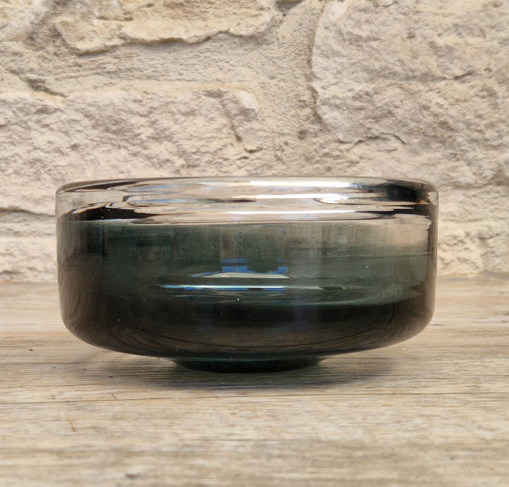 Per Lutken For Holmegaard 'Flying Saucer' Bowl MCM Smoke Blue Danish Art Glass 1960's