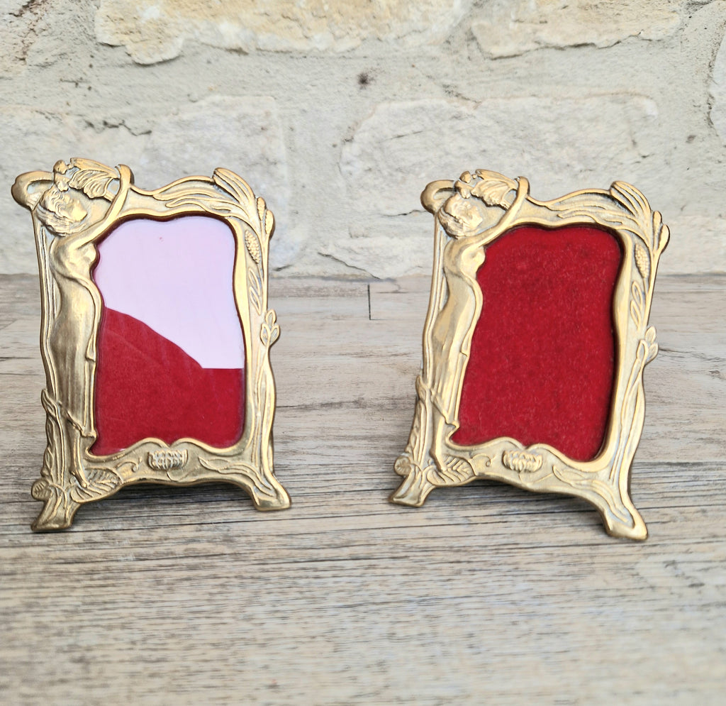 Pair of Art Deco Small Solid Brass Photo Frames