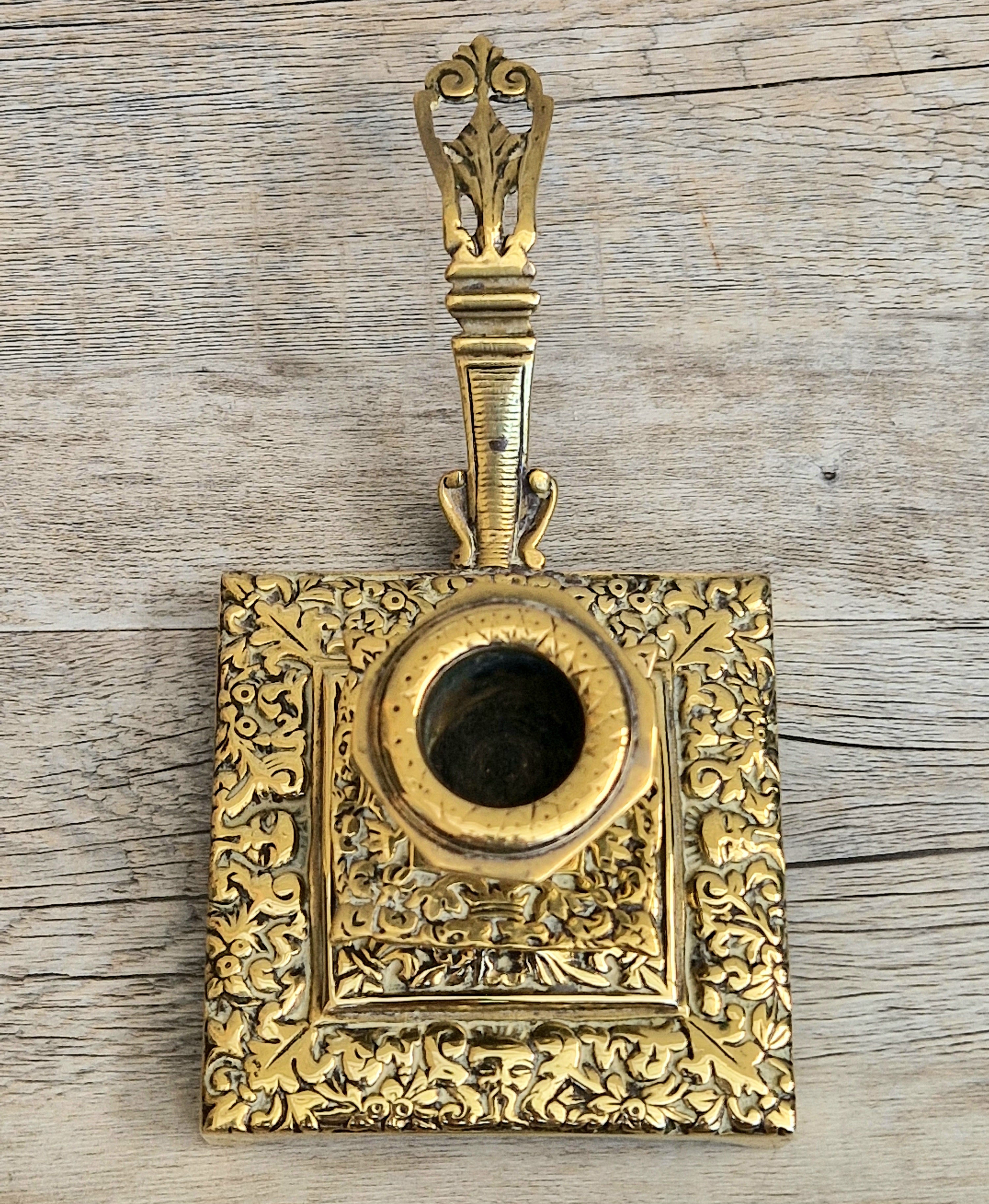 Fine French Antique Rococo Solid Brass Square Tiered Footed Chamberstick