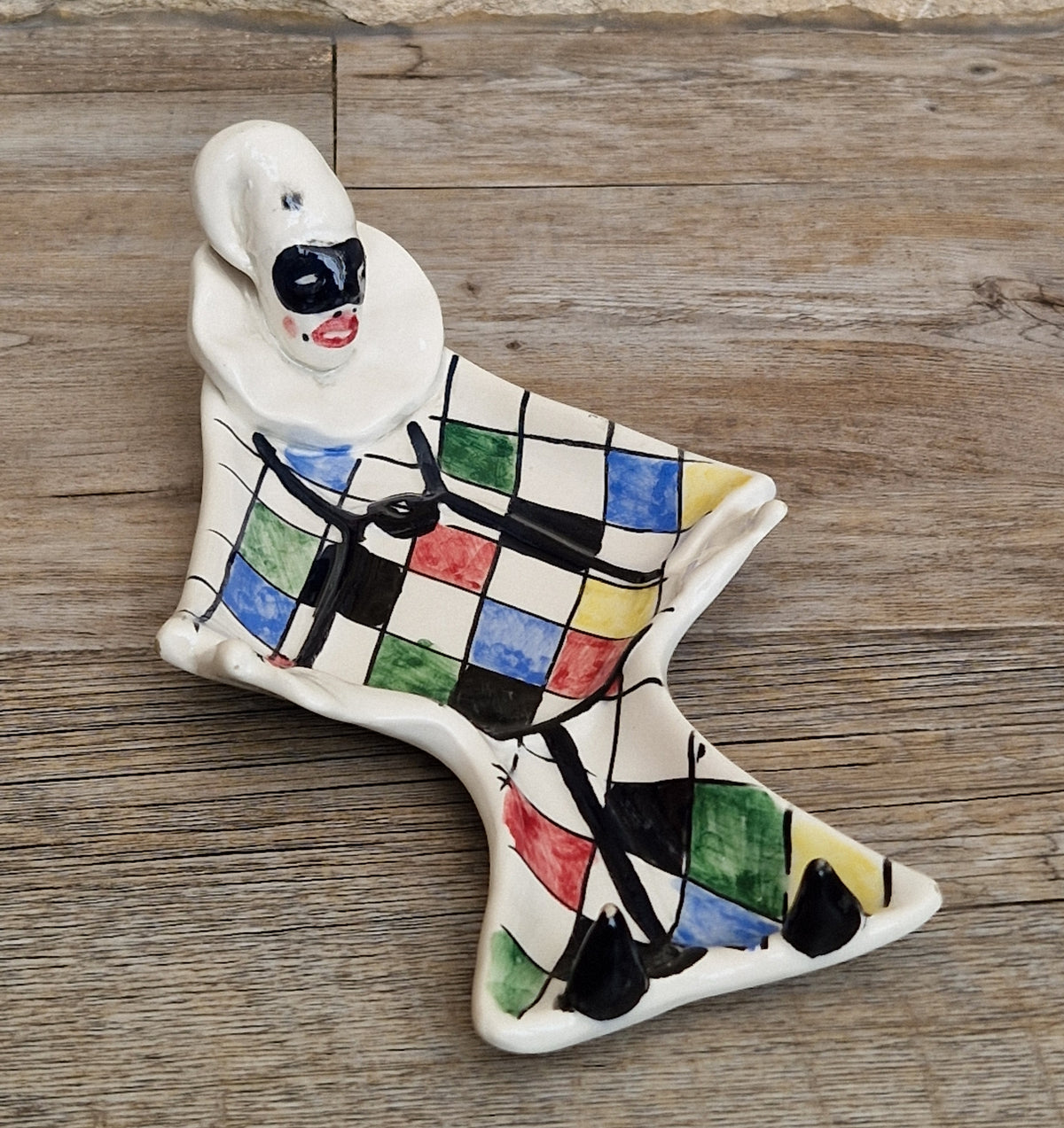 Vintage 1950s Italian Ceramic Harlequin Trinket Dish For.Reg.an Milvia Scarpa Style Catchall Plate Commedia dell Arte Pottery