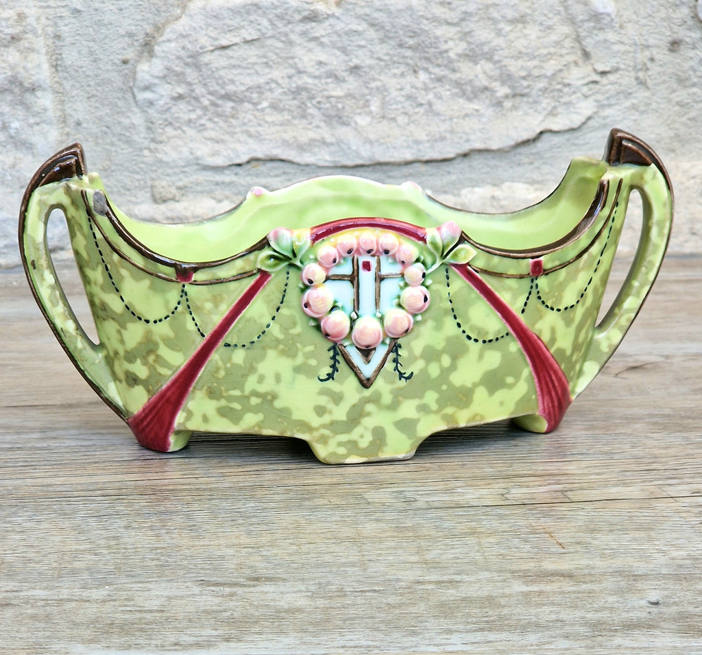 Art Nouveau Duxer Babotine Planter: Antique Hand-Painted Jardiniere