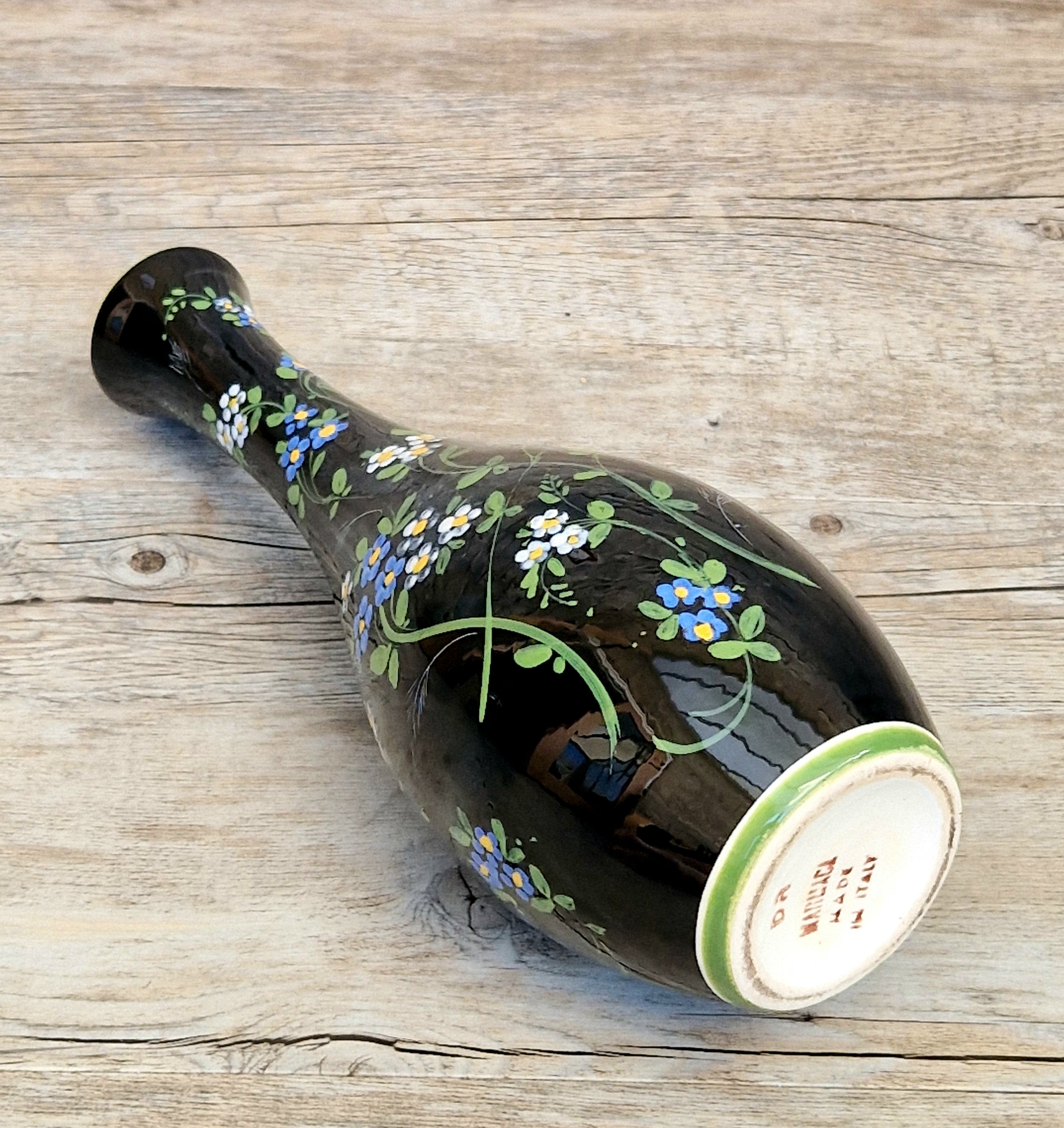 Marmaca San Marino Vase Art Ceramic Black Floral Amphora Tall Bottle Vase 1950's
