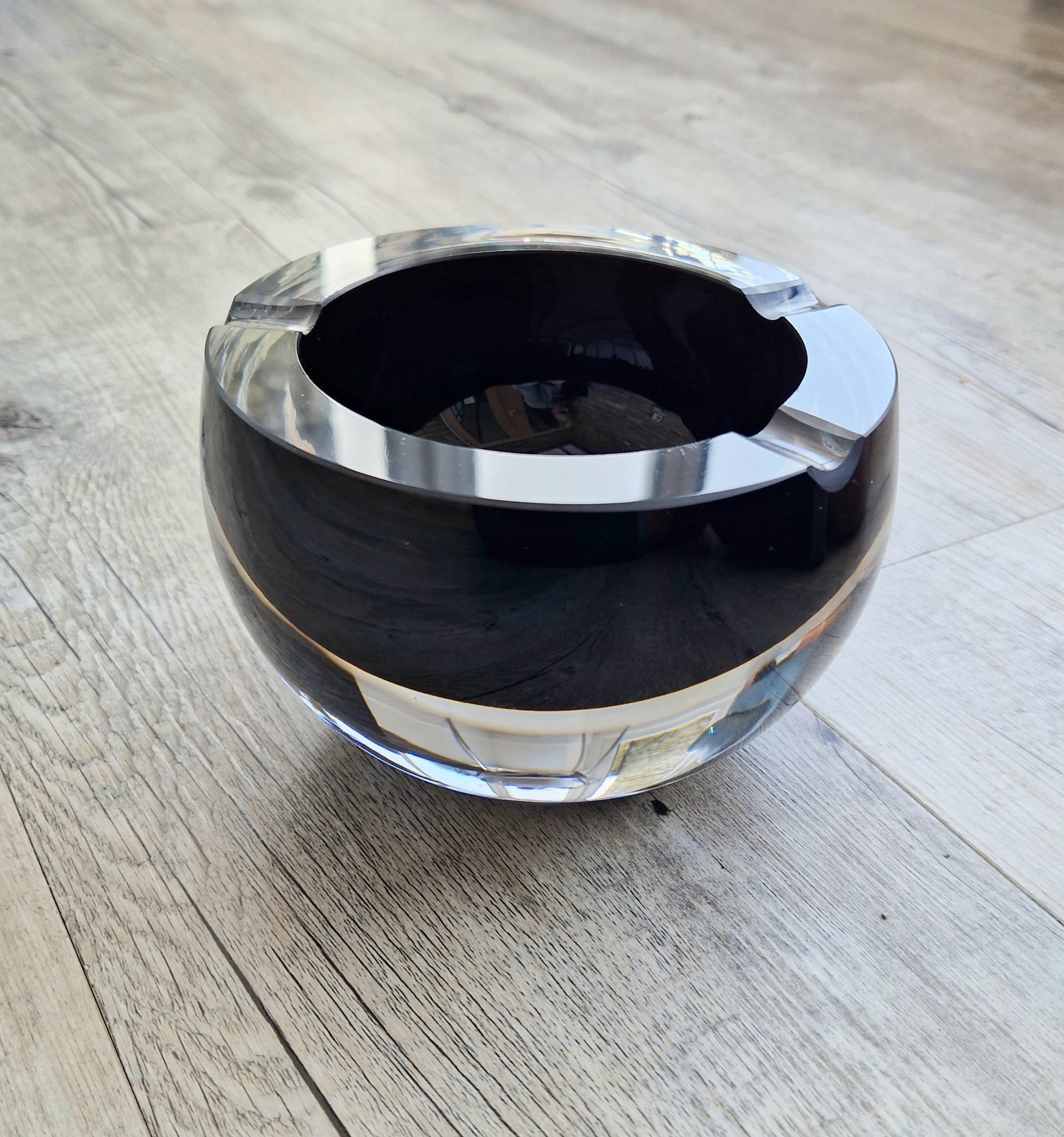 Large 1960's Vintage Antonio da Ros Murano Glass Cigar Ashtray Cenedese Black Sommerso