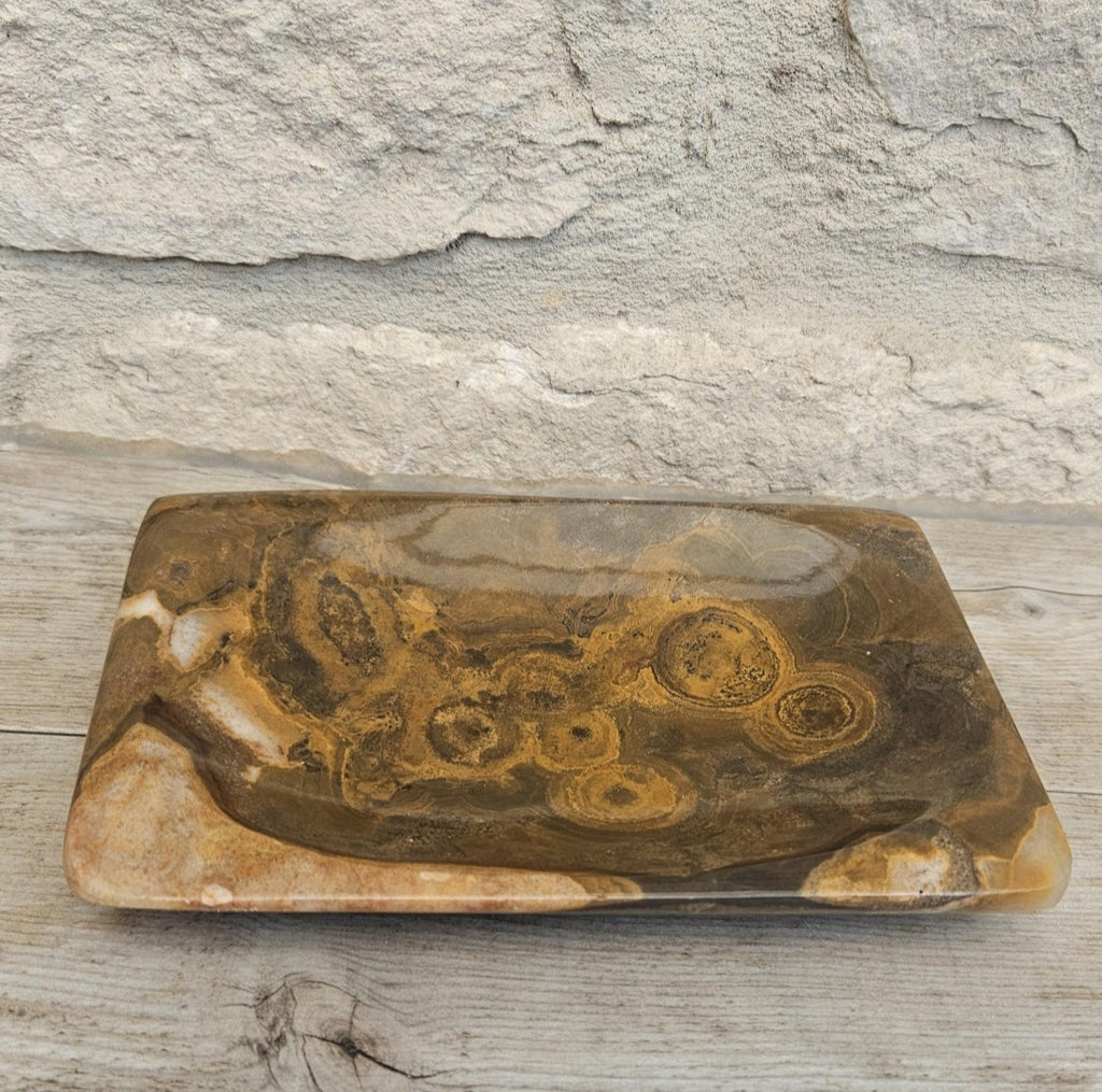 Polished Agate Trinket Dish McM Oblong Coffee Table Decor Catchall Tray 15cm X 10cm