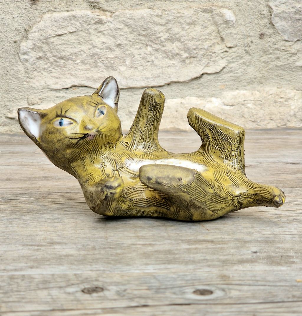 Vintage Mid-Century Upsala Ekeby Swedish Pottery Cat Figurine By Dorothy Clough 1956-67.