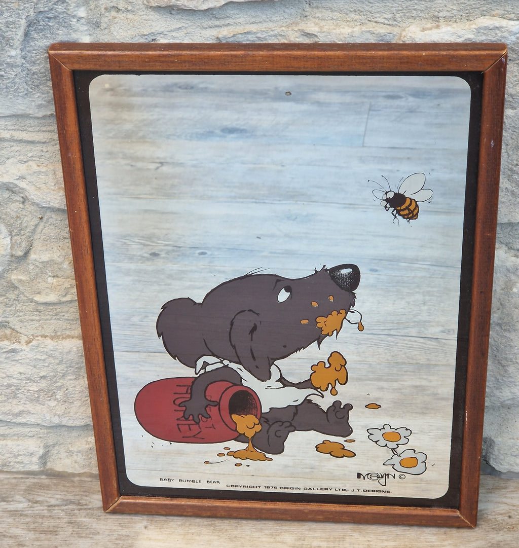 Vintage 1976 Baby Bumble Bear Printed Wall Mirror Retro Nursery Art 32cm x 24.5cm