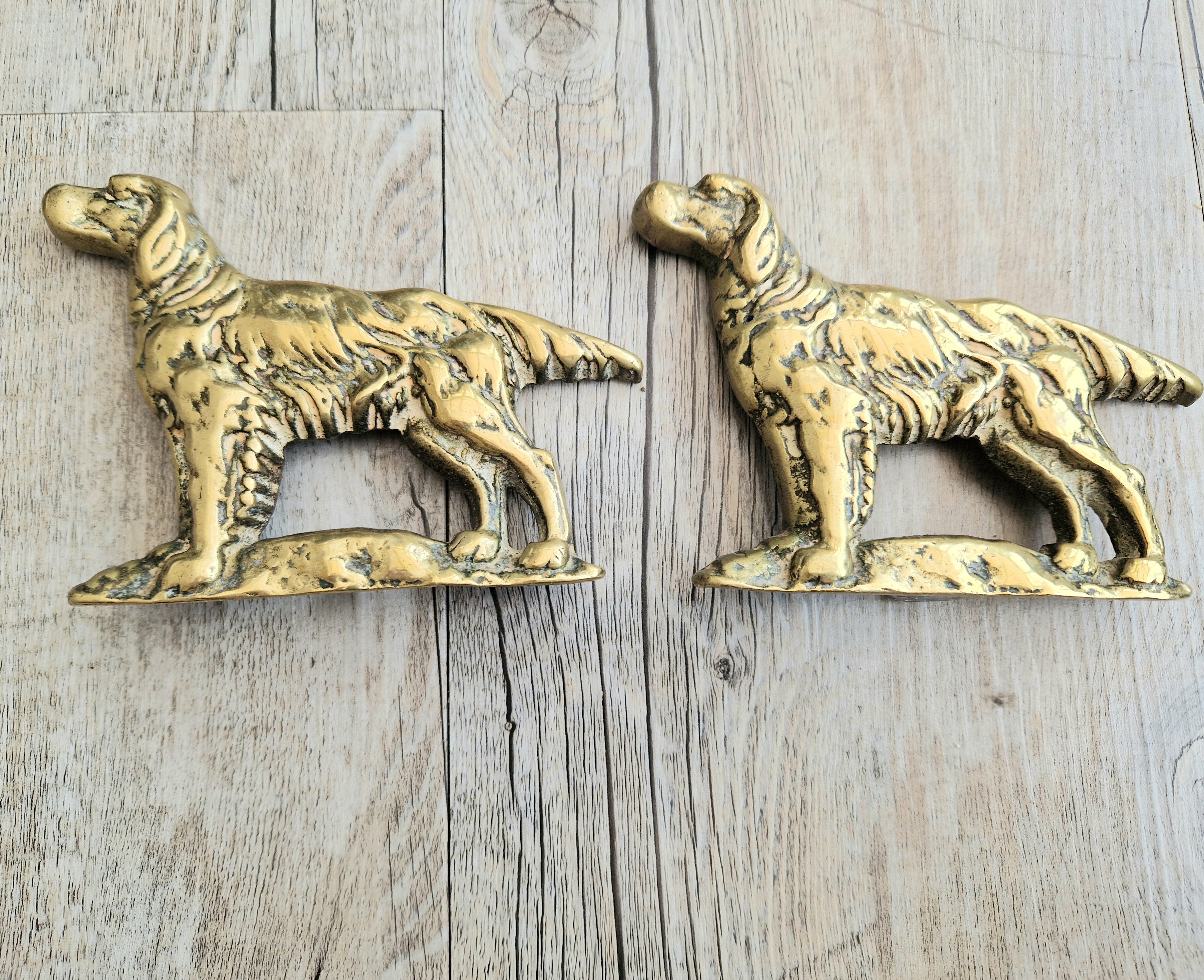 Pair of Vintage Brass Irish Setter Dogs Half Mold Stand Desk Ornaments