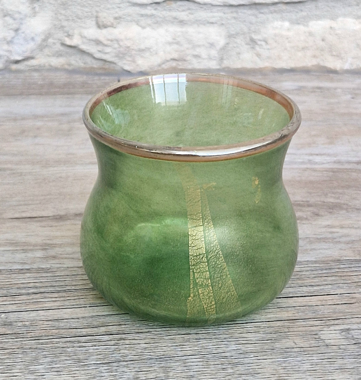 Antique Probable Salviati Dott. Murano Glass Small Beaker Green Gold Leaf, Venetian c.1875–1890, Handblown 13.5cm Rare