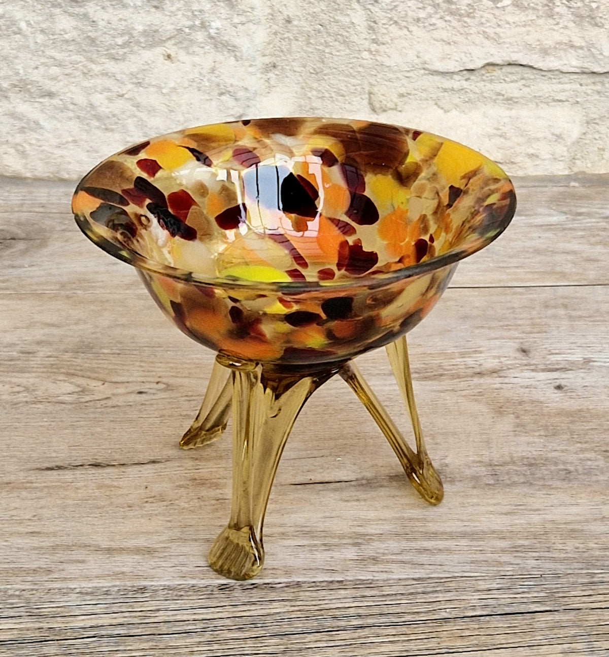 Vintage Italian Style Art Glass Bowl Confetti Glass Three Legged Tripod Bowl