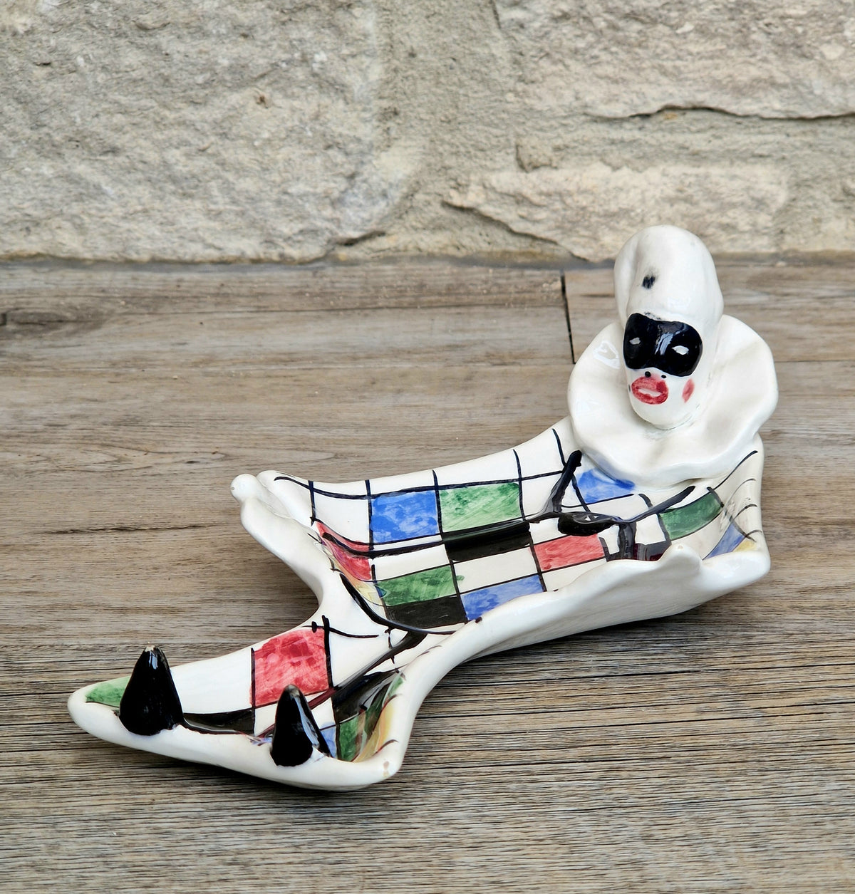 Vintage 1950s Italian Ceramic Harlequin Trinket Dish For.Reg.an Milvia Scarpa Style Catchall Plate Commedia dell Arte Pottery