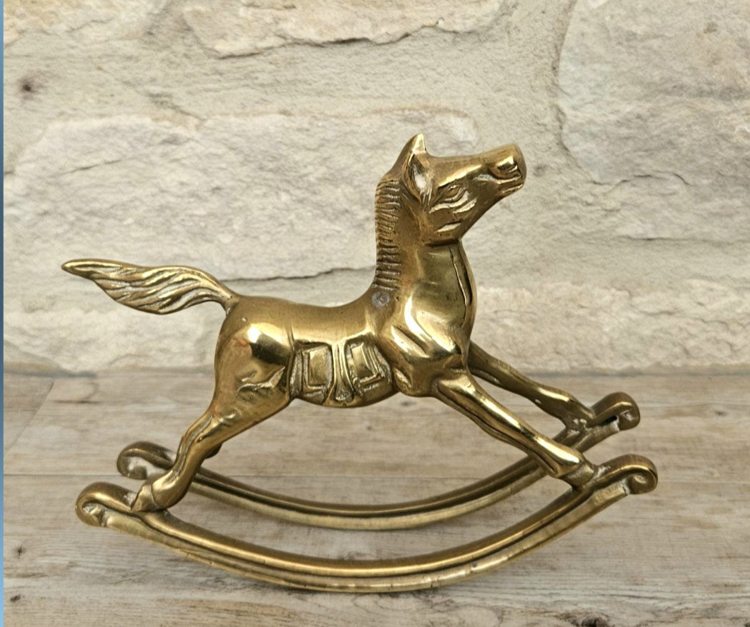 Vintage Brass Rocking Horse Ornament Medium Size 1980s Decorative Collectible Home Décor Figure