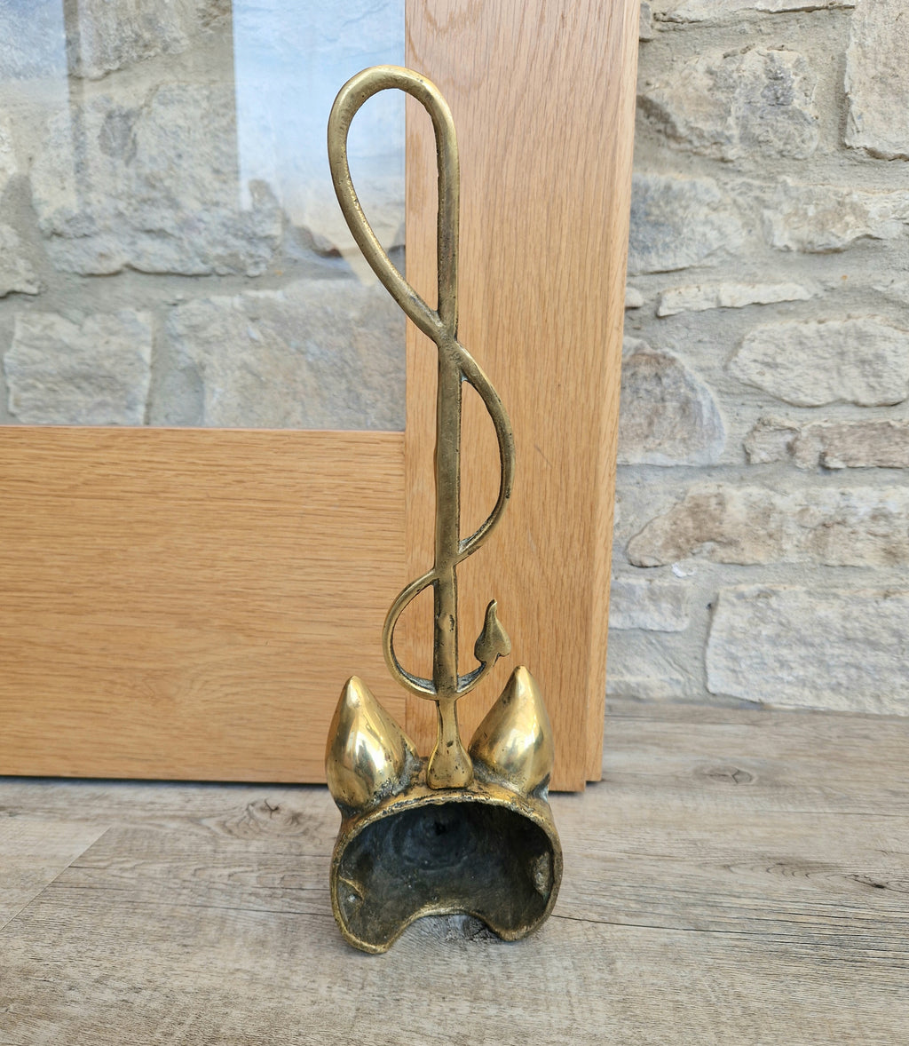 Antique Cast Brass Fox Head Door Porter Door Stop 19th C.