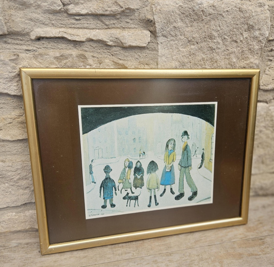 Lowry Under the Arch (1961) Framed Print Vintage 1970s Industrial England Art Collectible 32cm X 15cm