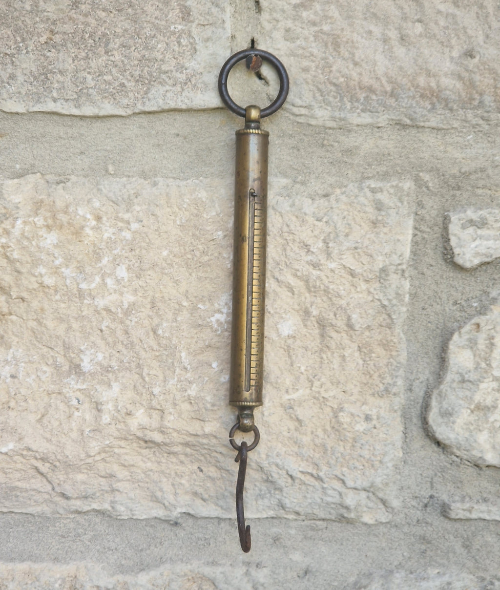 Antique Tubular Brass Spring Balance Scale Hanging Pocket Cylindrical Pocket Scales Working
