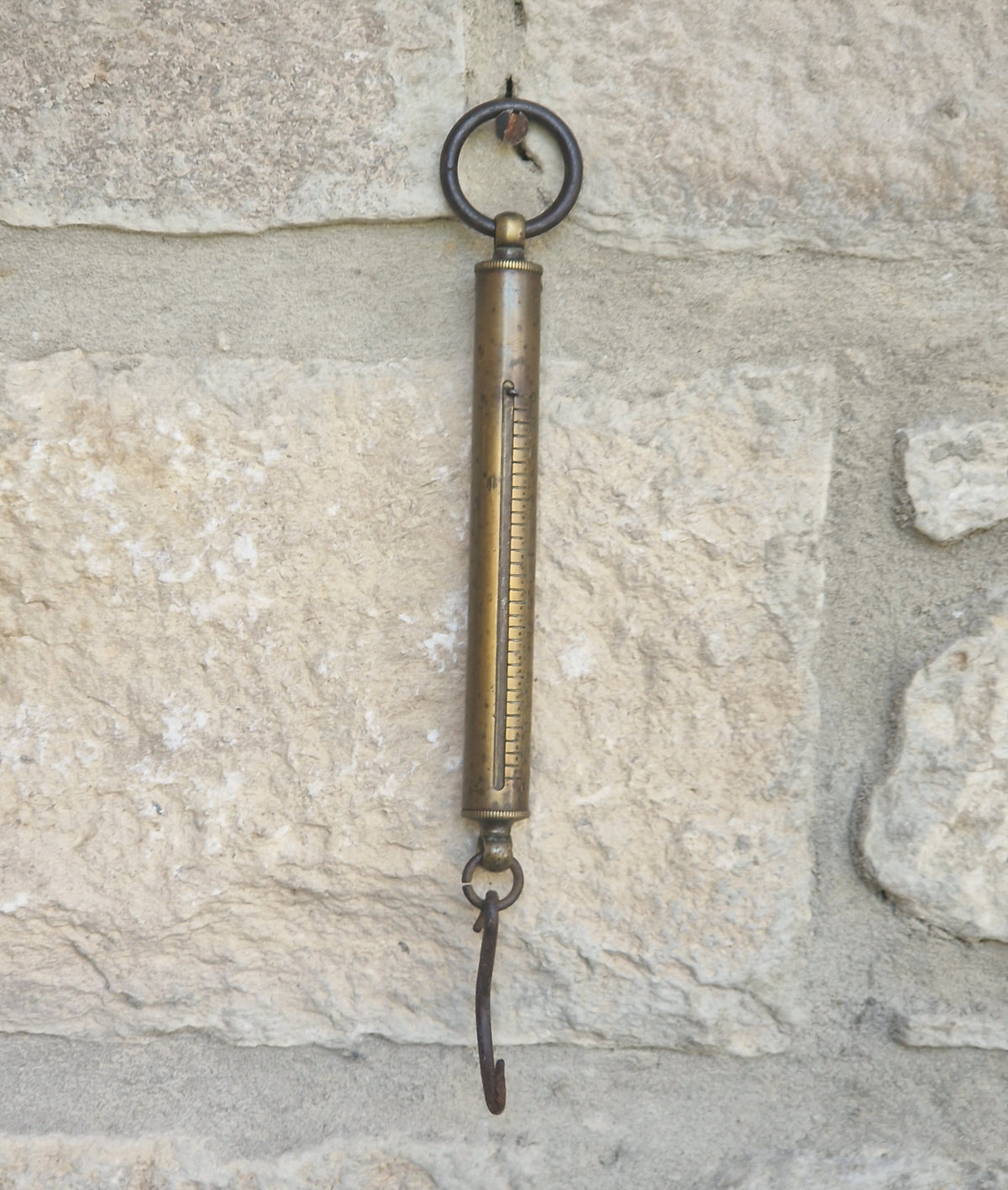 Antique Tubular Brass Spring Balance Scale Hanging Pocket Cylindrical Pocket Scales Working
