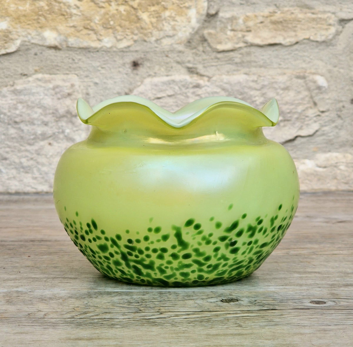 Antique Late 19th Century Bohemian Art Glass Vase, Loetz-Heckert Tradition, Iridescent Yellow Green, Rare Cabinet Vase
