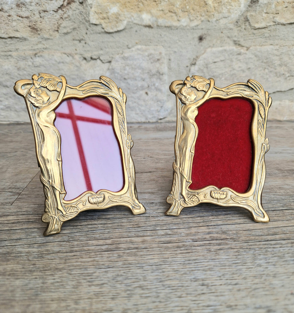 Pair of Art Deco Small Solid Brass Photo Frames